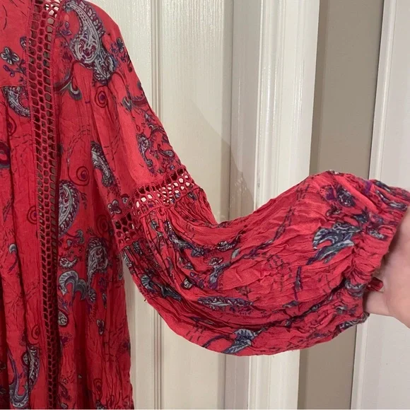 Free People Womens Just the Two of Us Balloon Sleeve Tunic Top Mini Dress Small - Picture 9 of 12